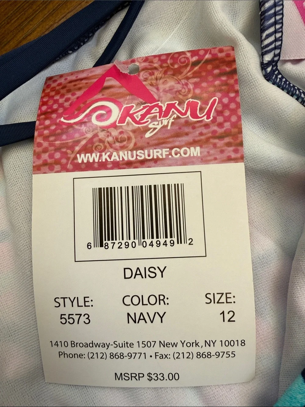Kanu Surf Navy One-Piece Swimsuit with Pink & Turquoise Floral Print. Size 12.